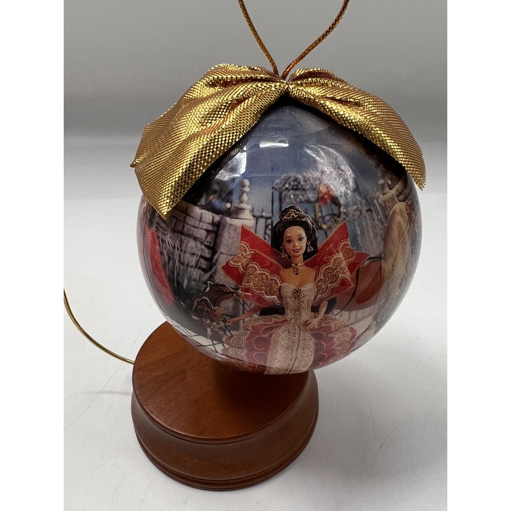 Vintage Barbie Ornament Holiday  4" Decoupage  and Wooden Stand  Christmas